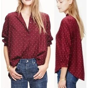 Madewell | Shirred Popover Shirt in Microdot, Size Medium